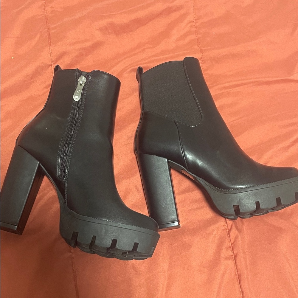 X2 Chunky Black Platform Heeled Boots